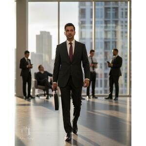 C&R Clothiers Men 40R Suit 100% Wool Dark Gray Striped 2pc Professional Business